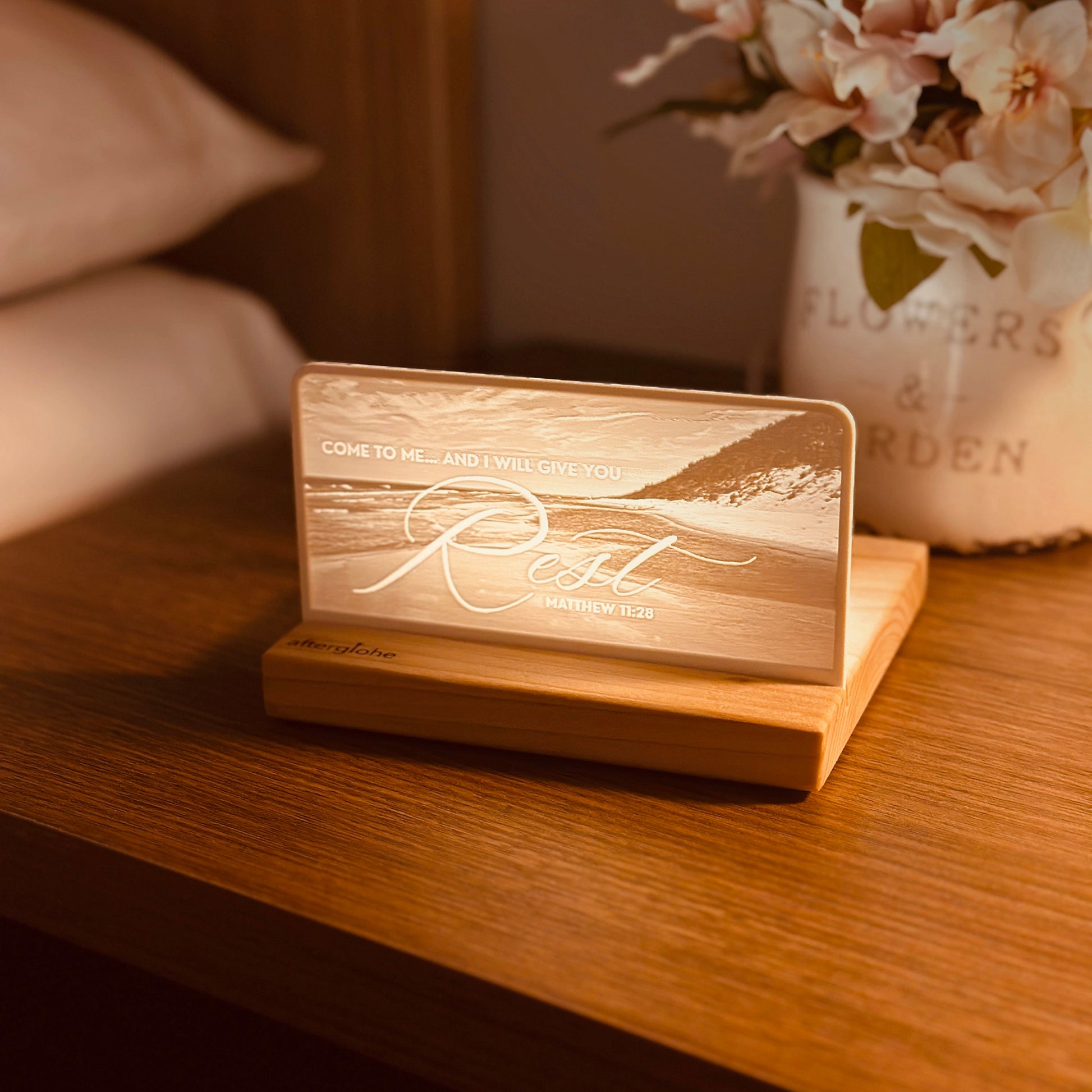 StoryLine-Mini Lithophane Photo Display bedside scripture decor with coastal theme