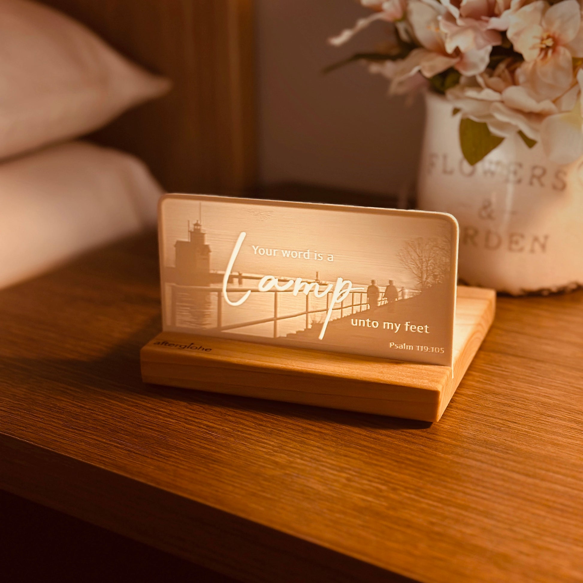 StoryLine-Mini Lithophane Photo Display bedside scripture decor with coastal theme