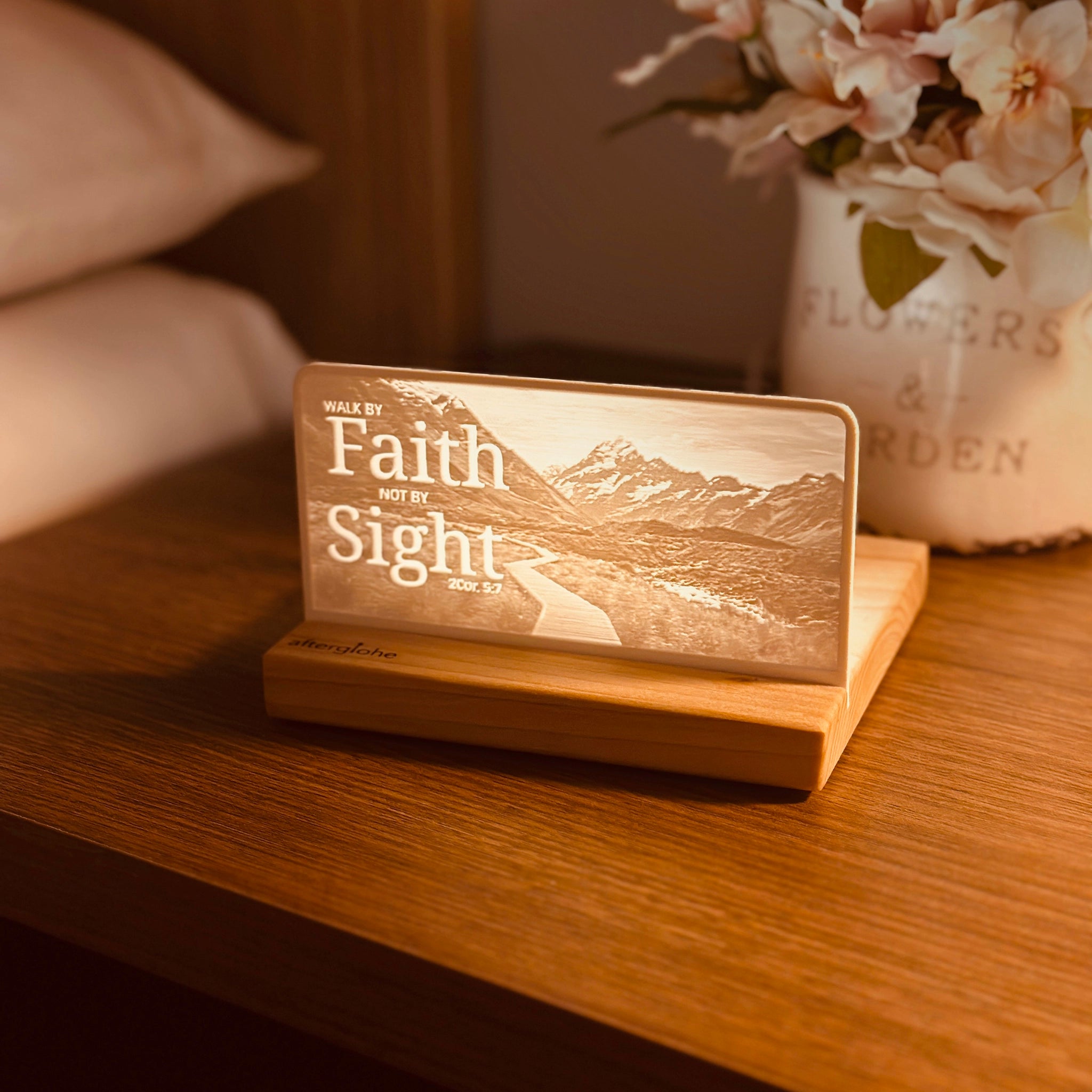 StoryLine-Mini Lithophane Photo Display bedside scripture decor with mountain theme