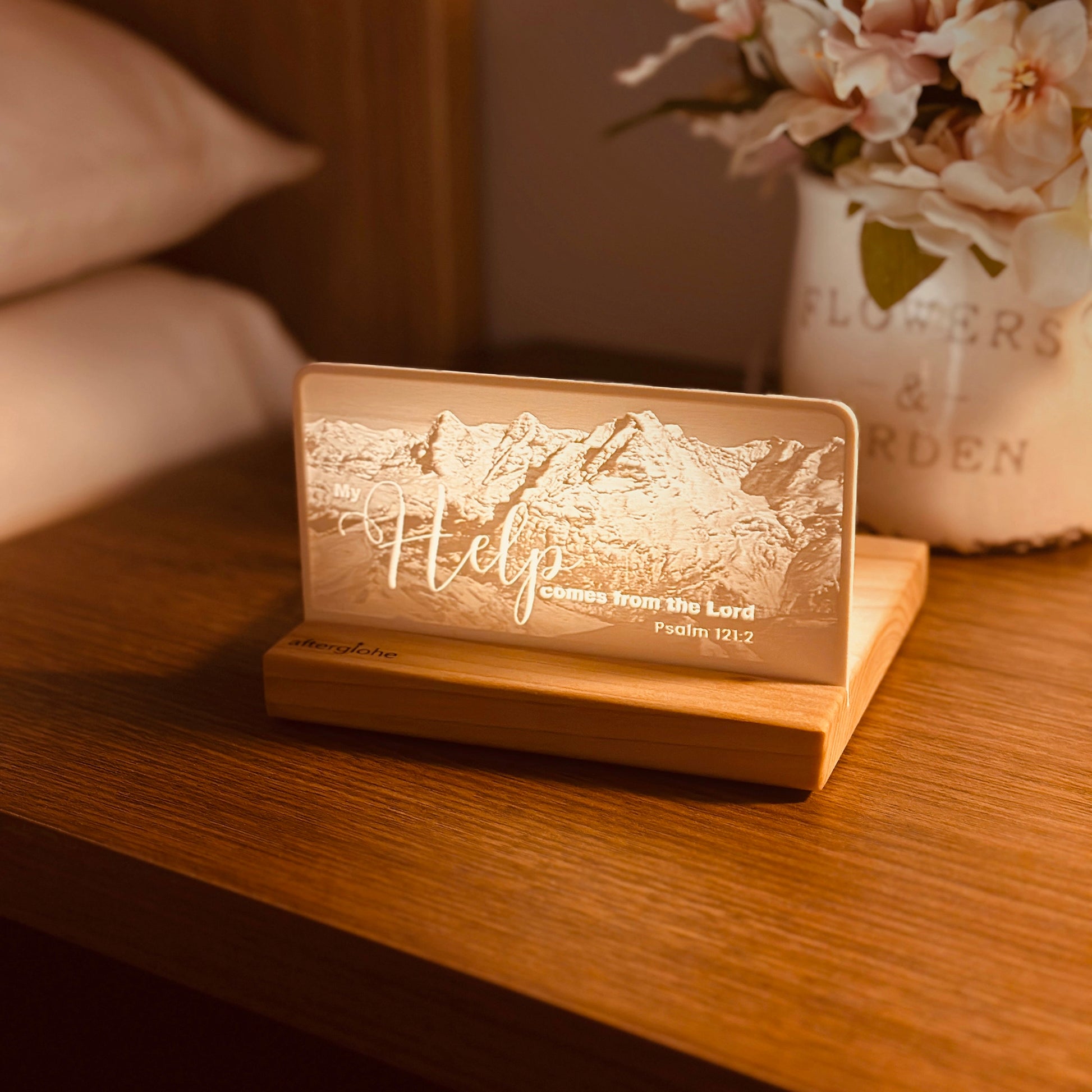 StoryLine-Mini Lithophane Photo Display bedside scripture decor with mountain theme