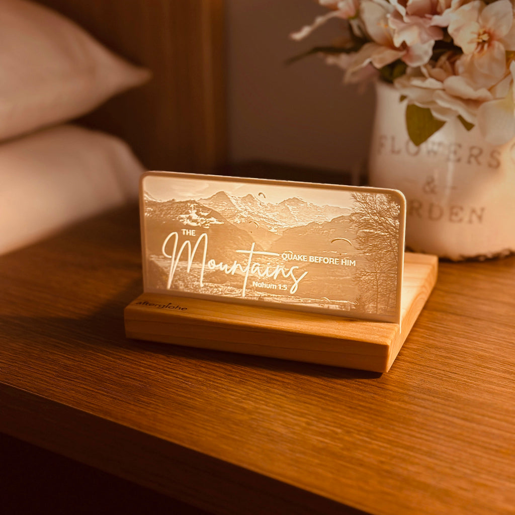 StoryLine-Mini Lithophane Photo Display bedside scripture decor with mountain theme