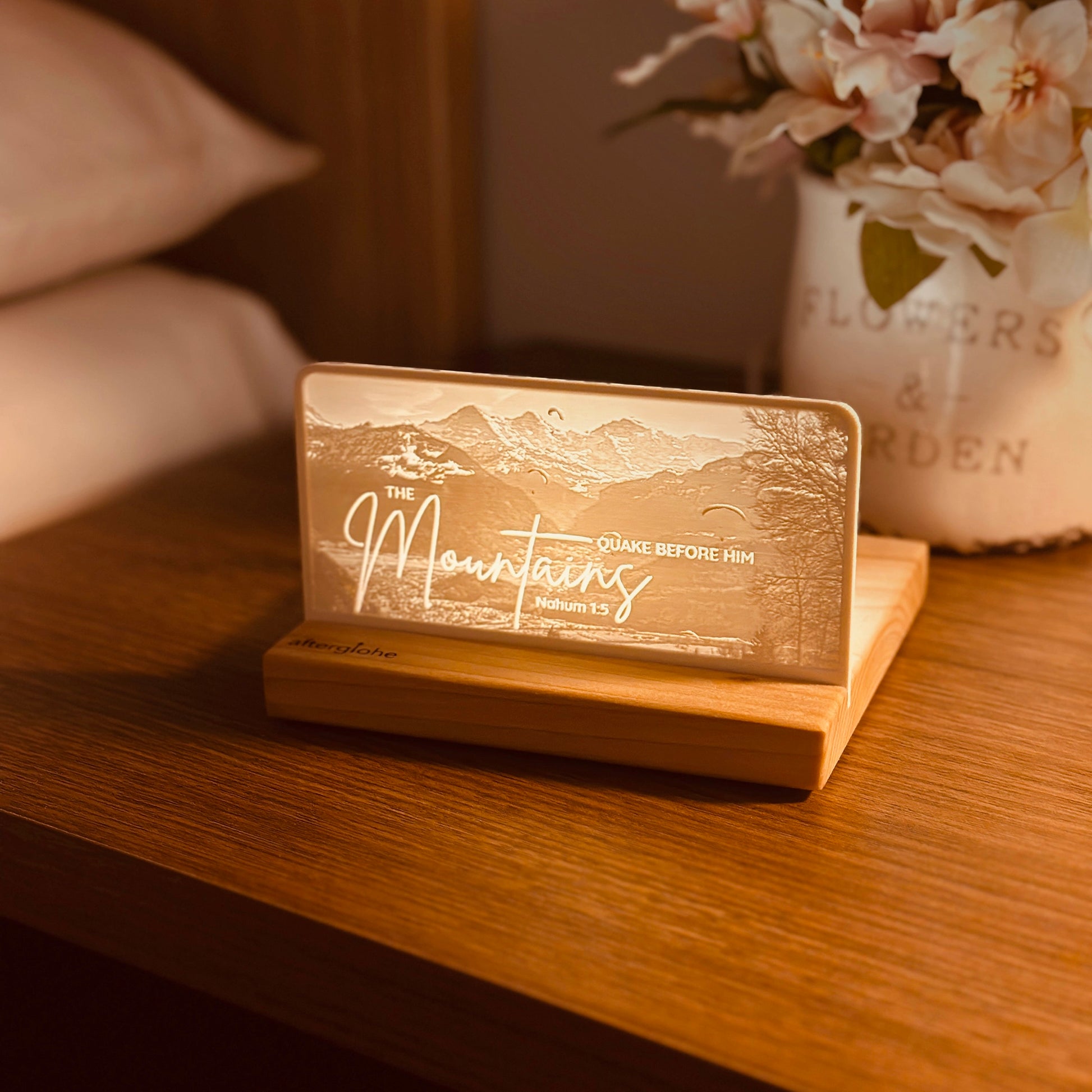 StoryLine-Mini Lithophane Photo Display bedside scripture decor with mountain theme