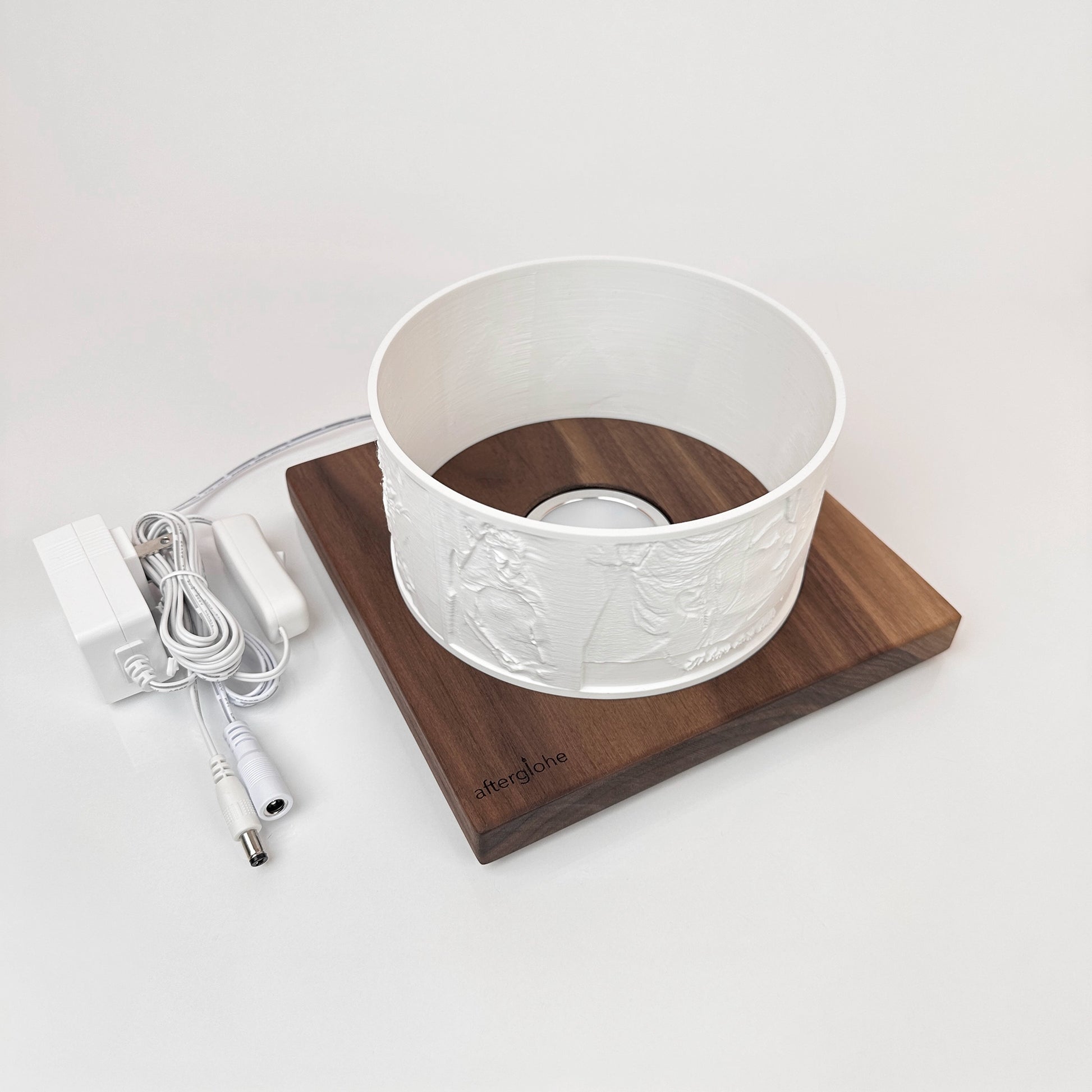 Halo personalized lithophane on walnut base with optional warm LED