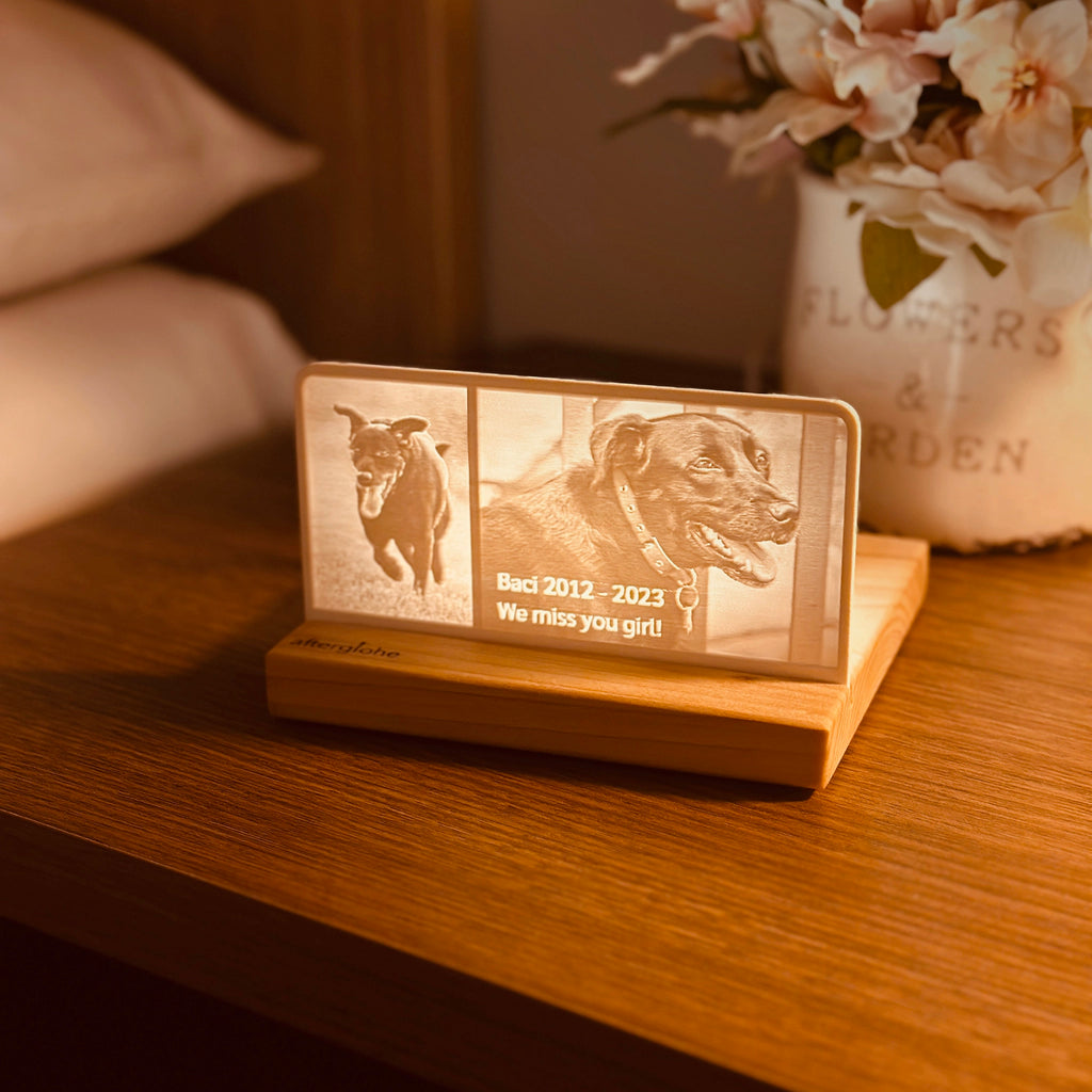 StoryLine-Mini lithophane Photo Display remembering a pet dog.
