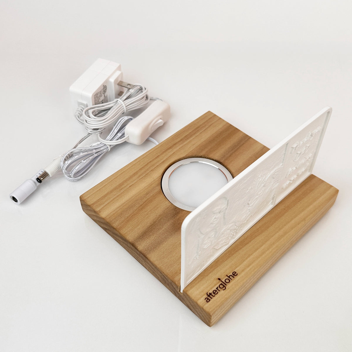 StoryLine-Mini personalized lithophane photo display with Warm LED and hardwood base