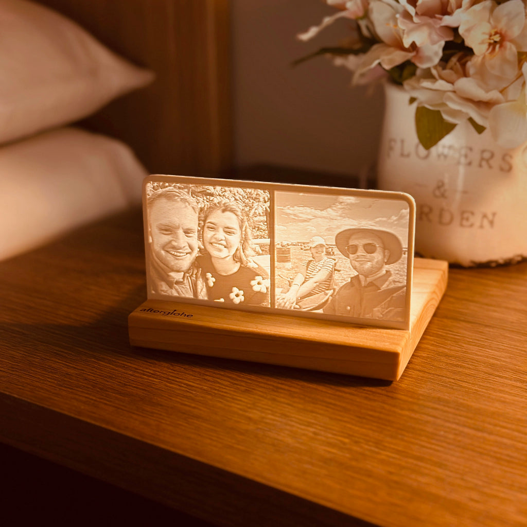 StoryLine-Mini lithophane Photo Display featuring a young couple having fun.